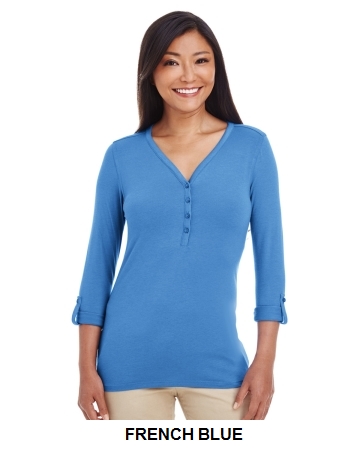 Devon & Jones Ladies' Perfect Fit™ Y-Placket Convertible Sleeve Knit Top", (DP186W)